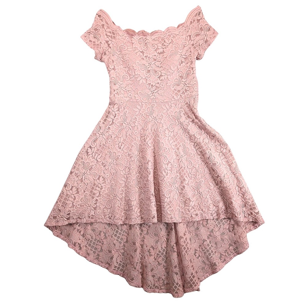 City‎ Studio Pink Sparkle Lace High-Low Dress Junior's 11 Off-Shoulder Coquette